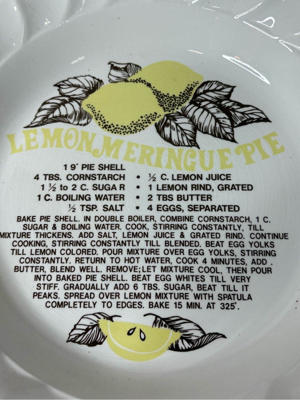 Lemon Meringue Pie Recipe Plate 80’s Vintage - Picture 6 of 9